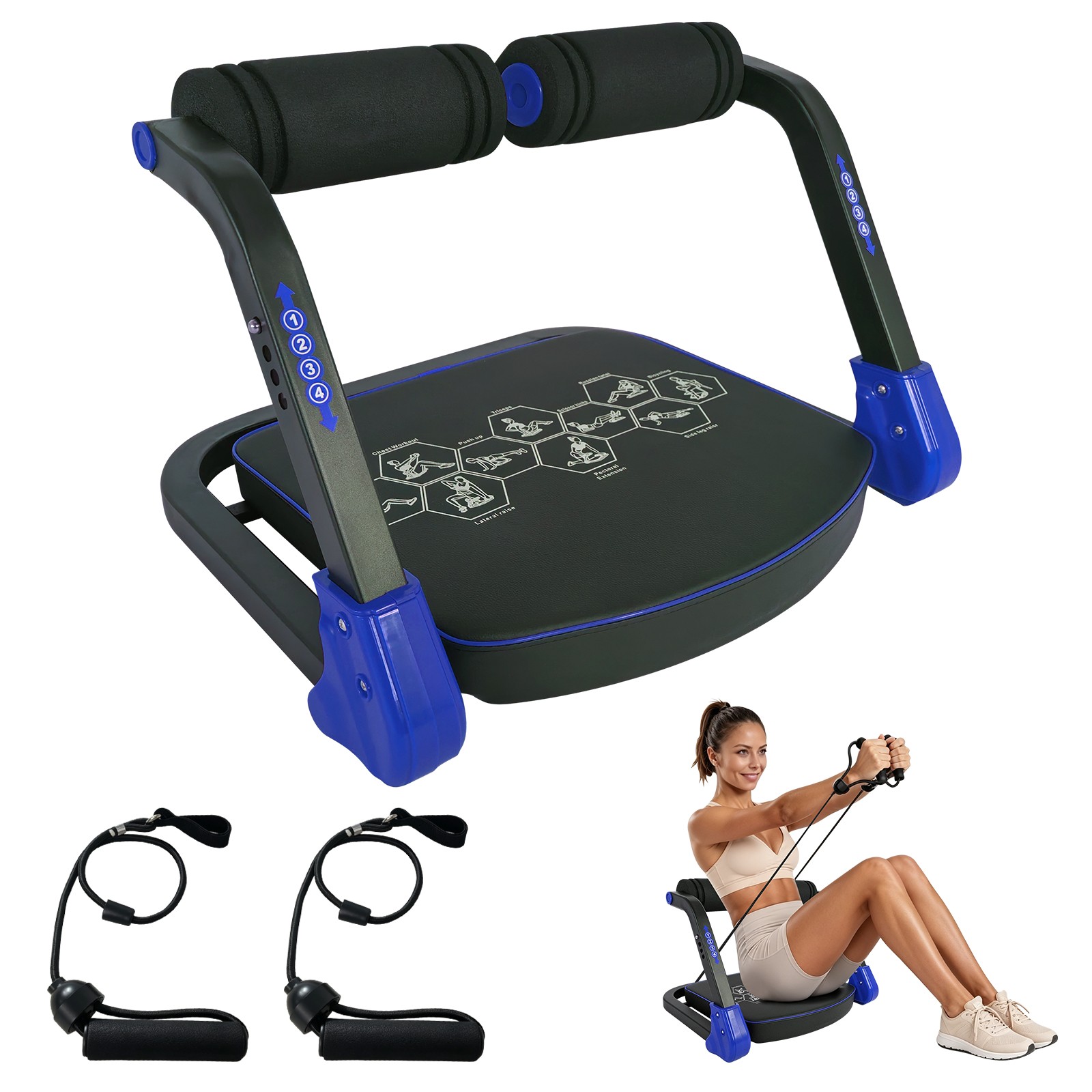 Ab Core Trainer Machine with Resistance Bands for Home Gym Blue