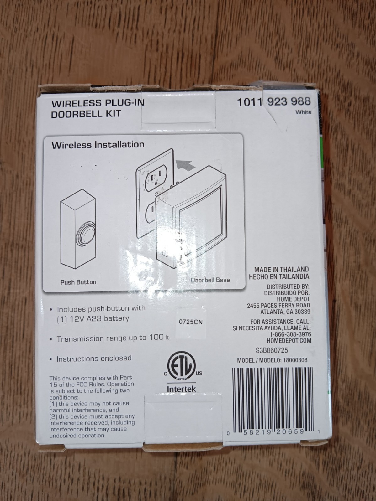Defiant Wireless Plug-In Doorbell Kit with 1 Push Button, White
