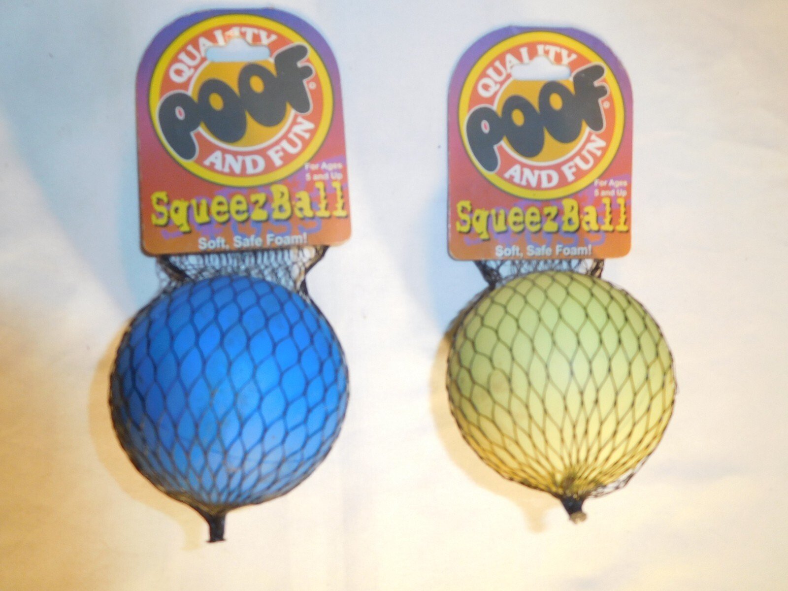 2 Classic Poof SqueezBall Lot Blue & Yellow
