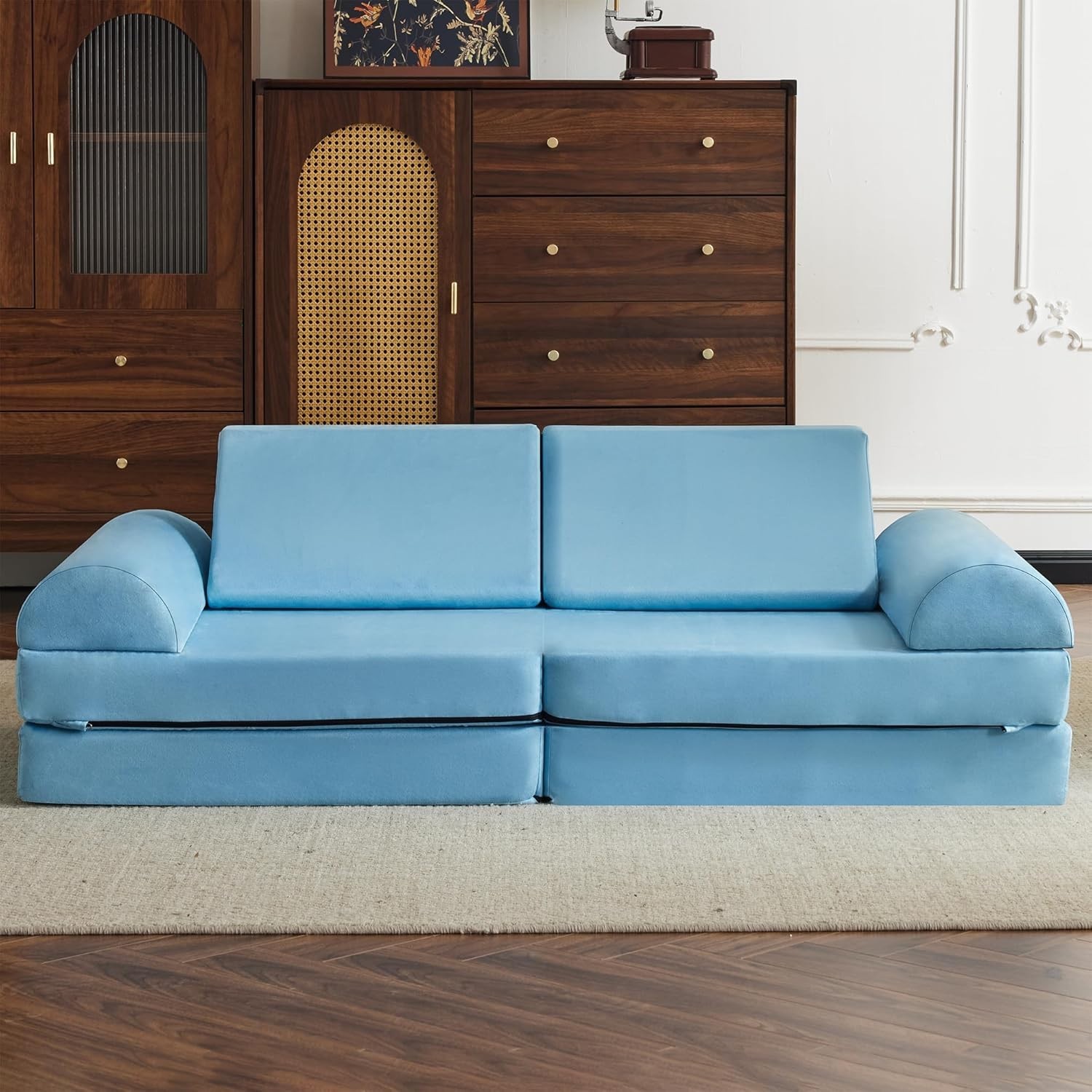 jela Kids Soft Play Couch with Washable Cover, 57" x 28" x 18", Baby Blue