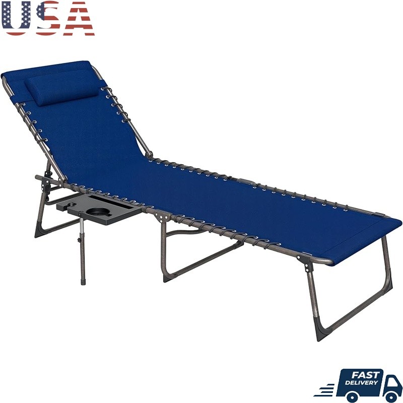Adjustable Folding Outdoor Lounge Chair Portable Tanning Chair W/ Headrest New
