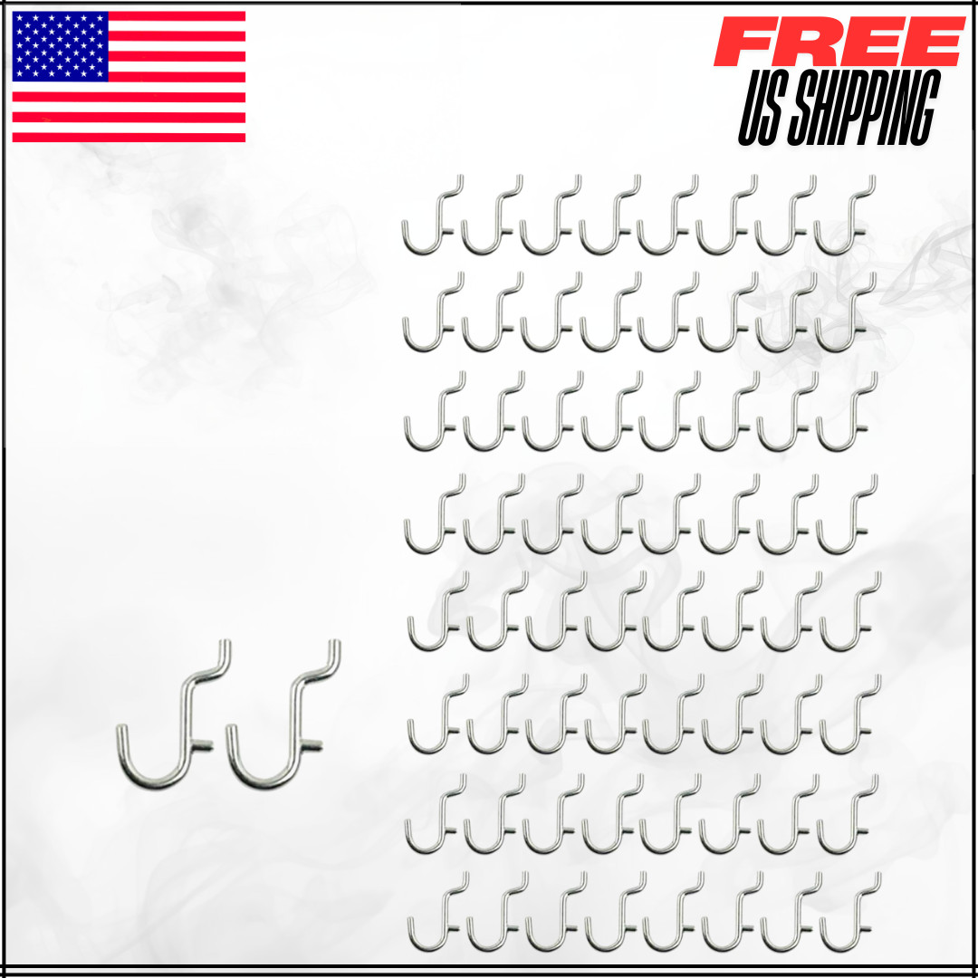 Metal Pegboard J Hook Accessories Wall Display Assortment Hooks 100PC