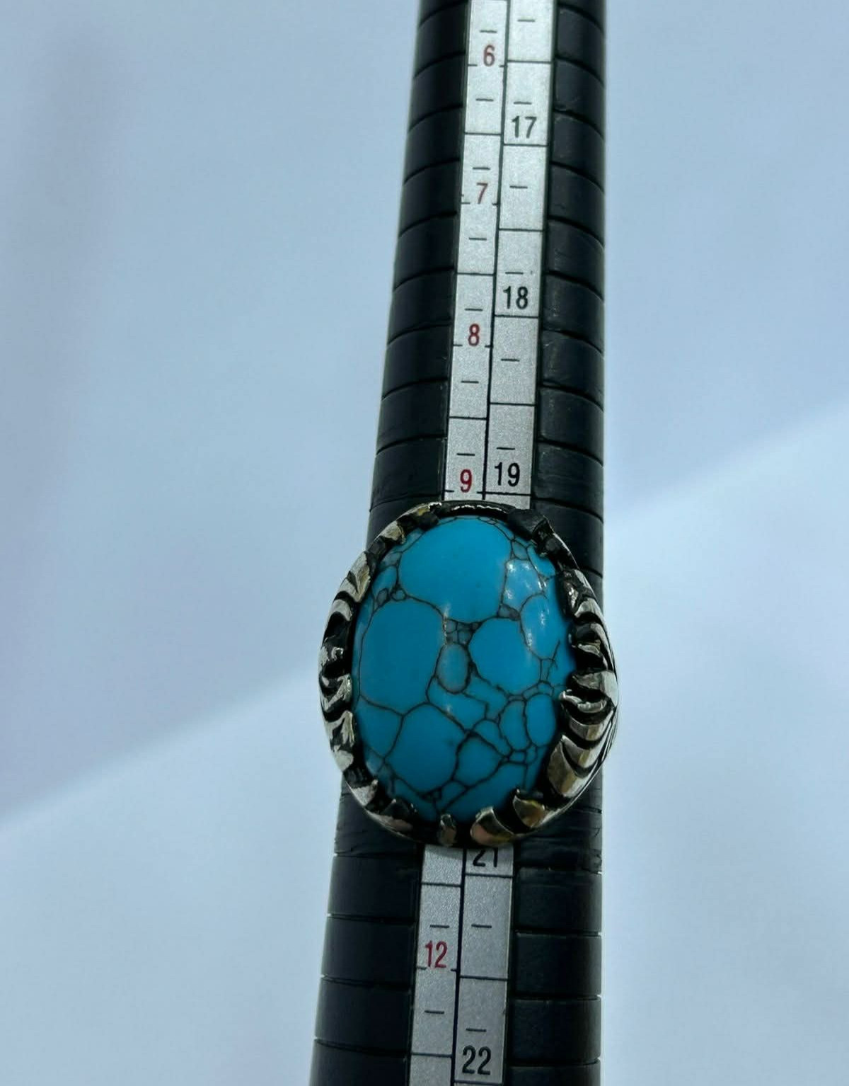 ​Royal 925 Sterling Silver Ring with Pure Blue Turquoise - 11g - Size 11 US