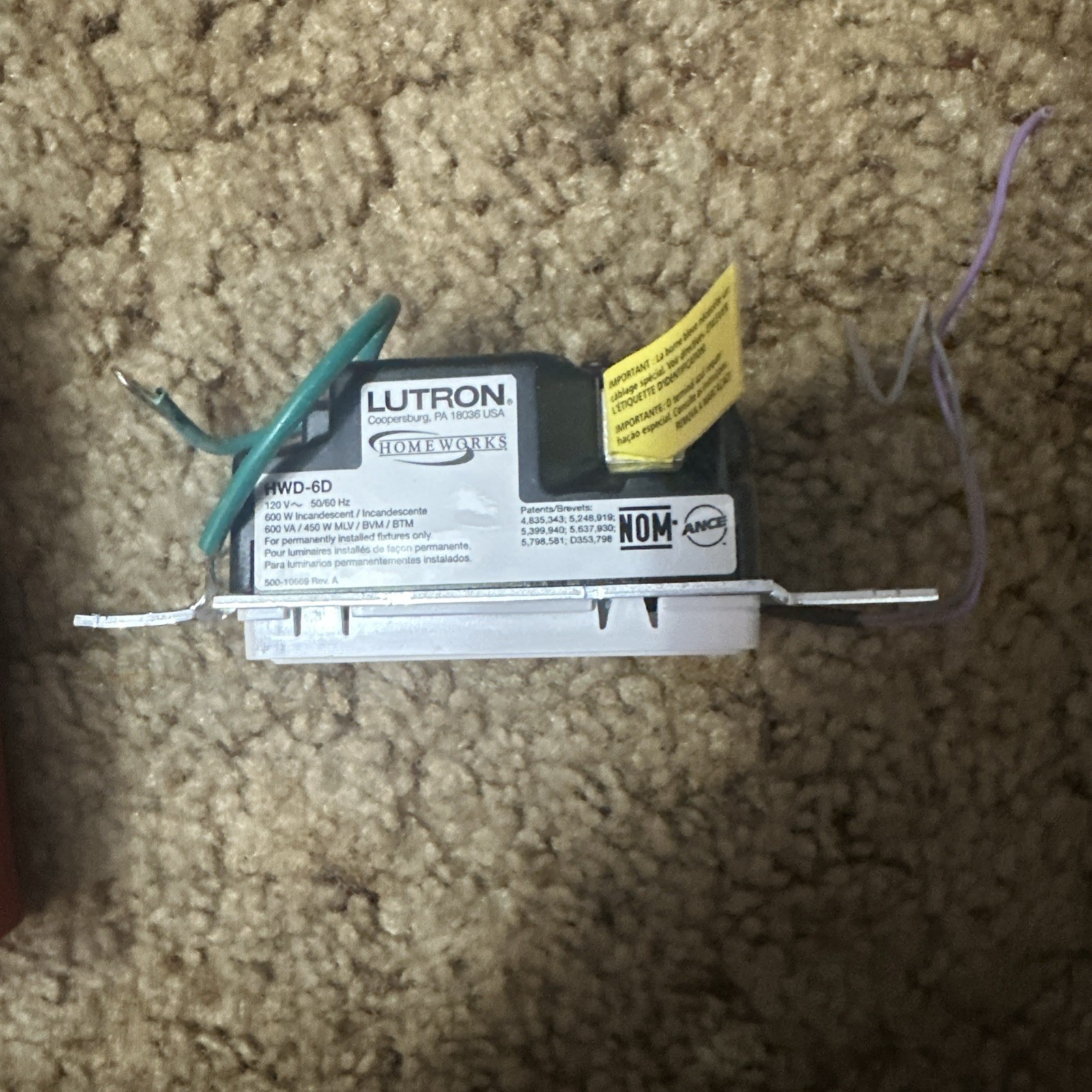 Lutron Dimmer HomeWorks HWD-6D-WH used