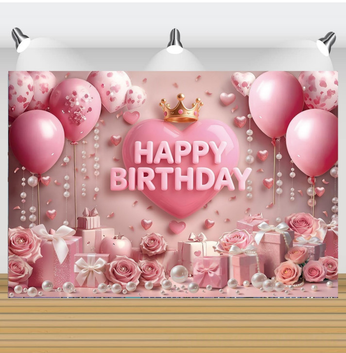 Pink Balloon Girls Women Happy Birthday Backdrop Photo Party Background Decor