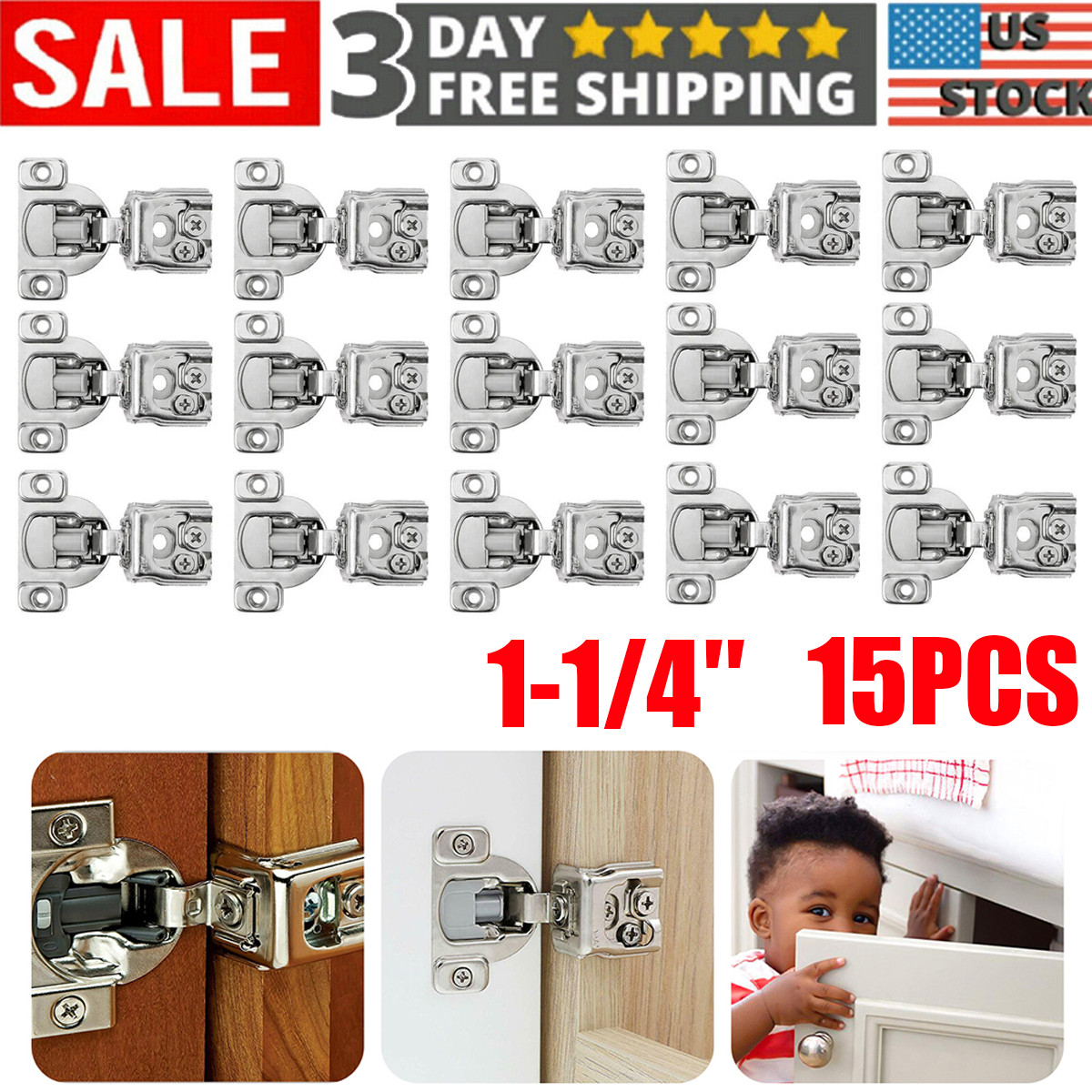 15x 1-1/4" Overlay Soft Close 105 Degree 2 Cam Press in Face Frame Cabinet Hinge