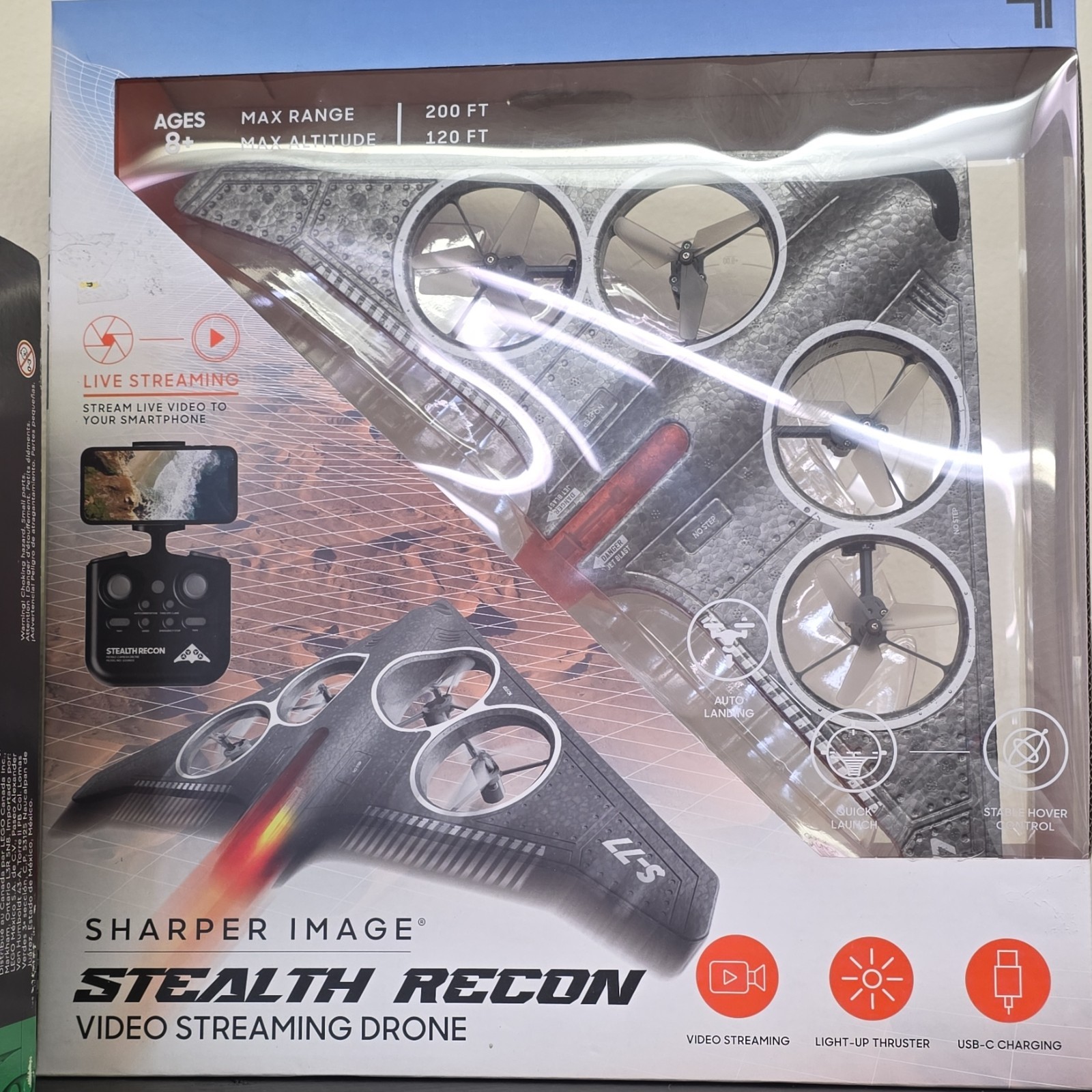 Sharper Image Stealth Recon Video Streaming Quadcopter Drone Camera 200ft USB-C