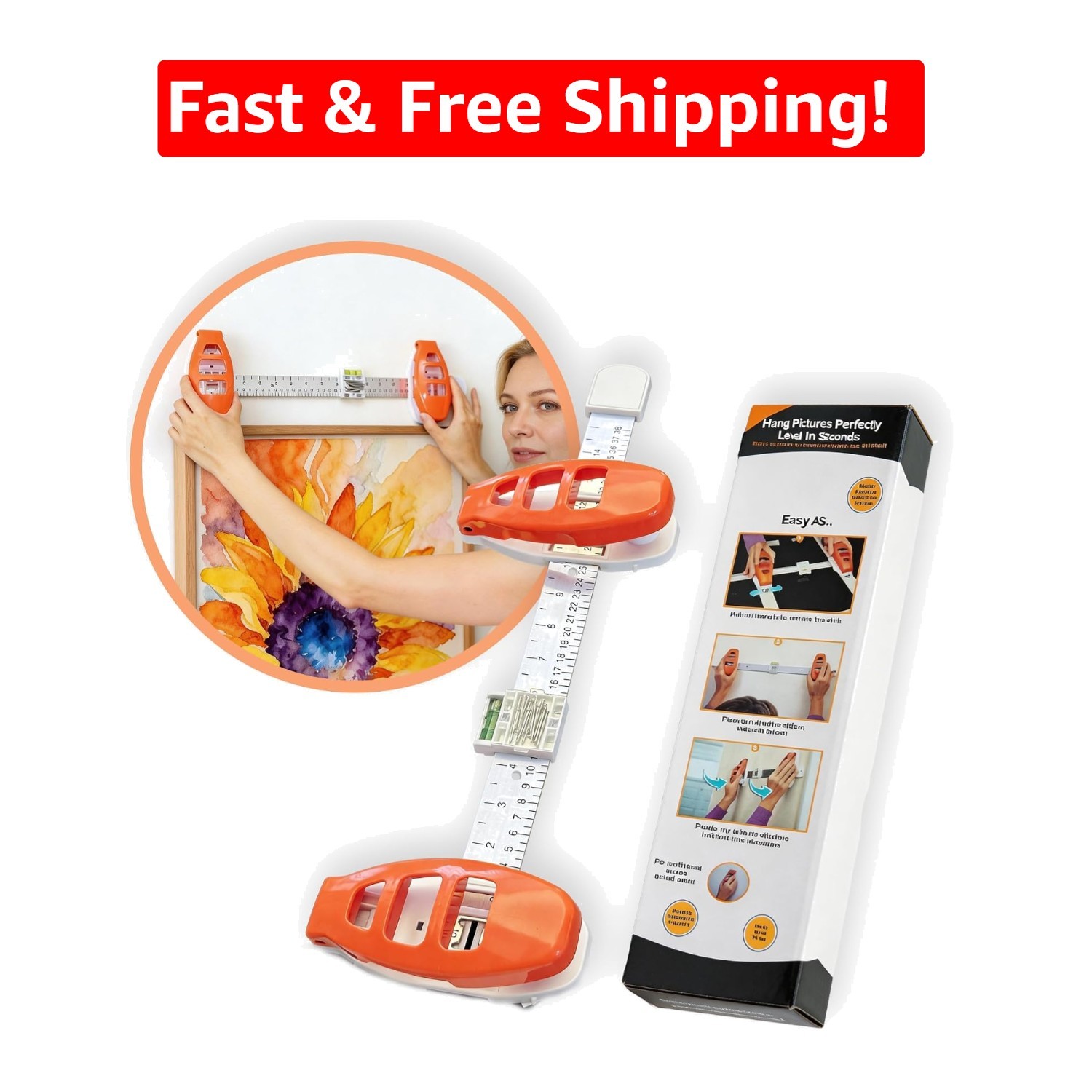 All-in-One Picture Hanging Tool with Built-in Level & Magnetic Nail Holder