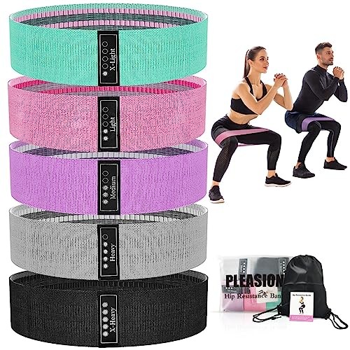 Fabric Resistance Bands for Working Out, 5 Levels Green/Pink/Purple/Grey/Black