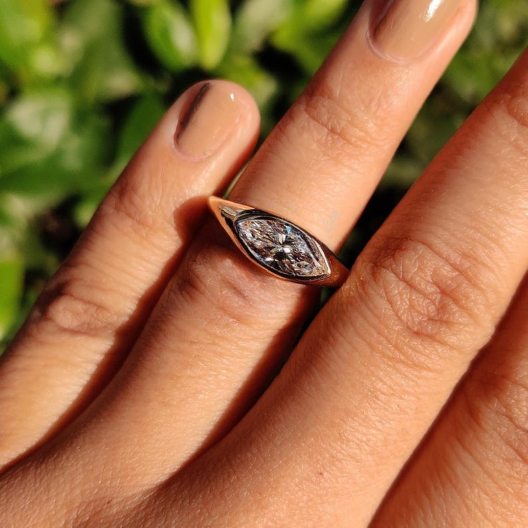 Unique Marquise Cut Diamond Lab Created Delicate Solitaire Engagement Ring