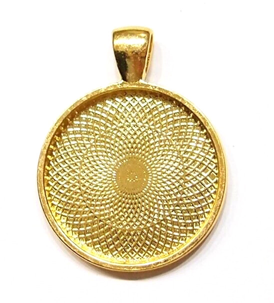 6 of 25mm Shiny Gold Round Deep Band Pendant Settings 4 Cabochons 36x28mm
