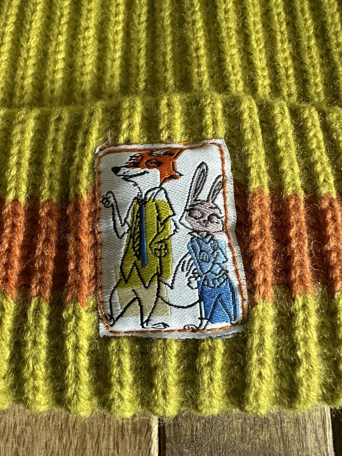 Chartreuse & Rust Fox & Rabbit Ribbed Knit Beanie Hat O/S Unisex