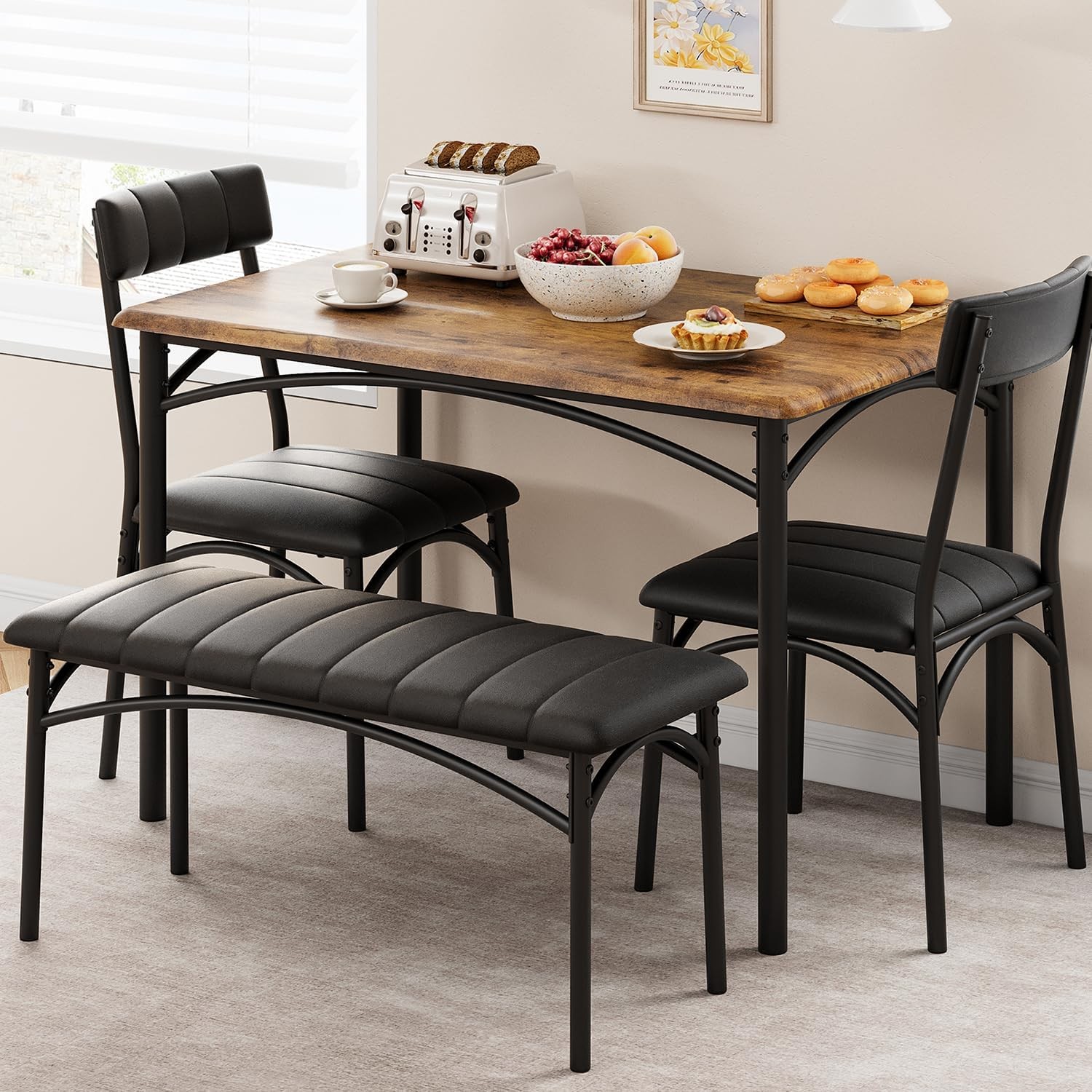 Dining Table Set for 4, Kitchen Table and Chairs Dining Room Table Set w/ Bench