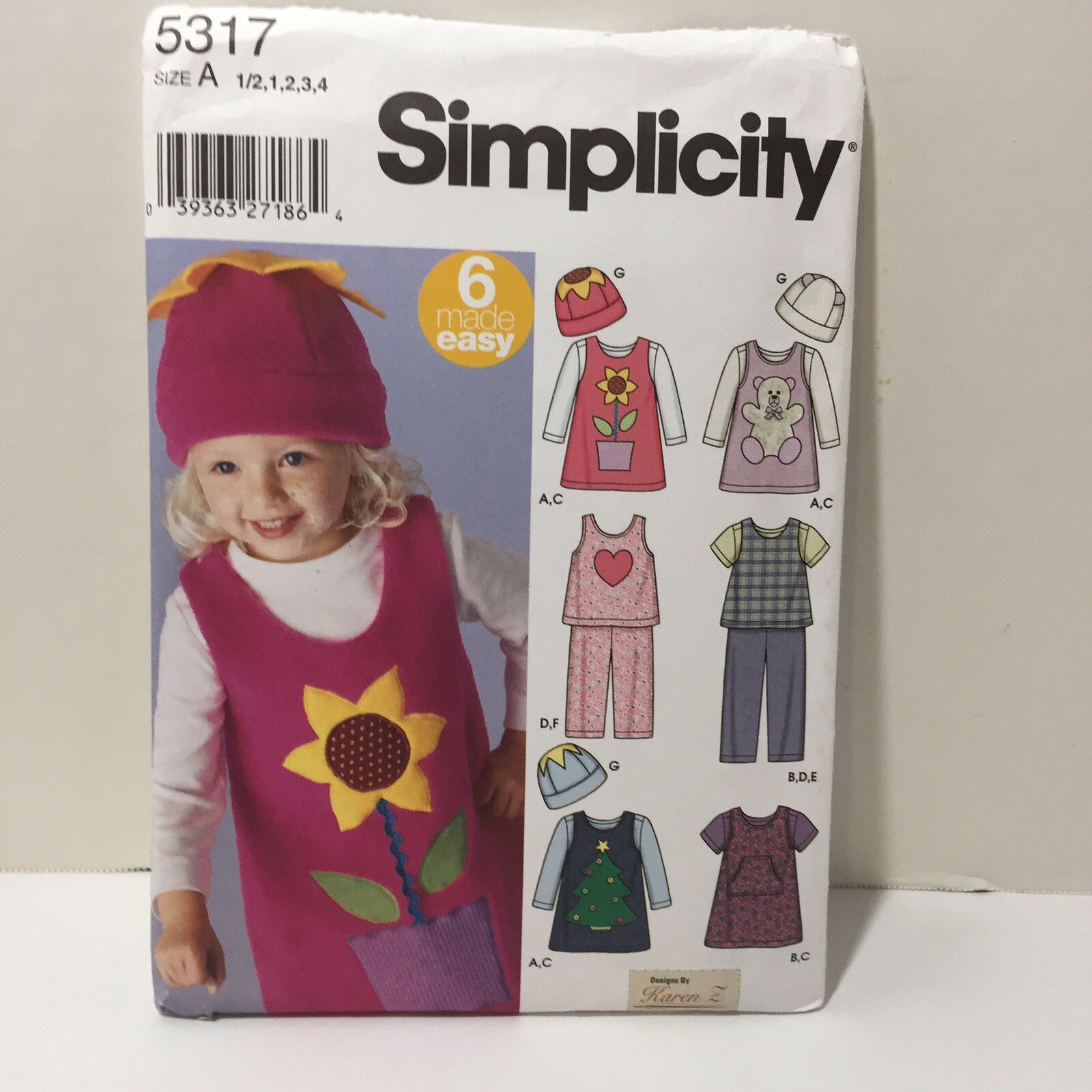 Simplicity 5317 Size 1/2-4 Toddlers' Jumper Top Pants Knit Top Hat