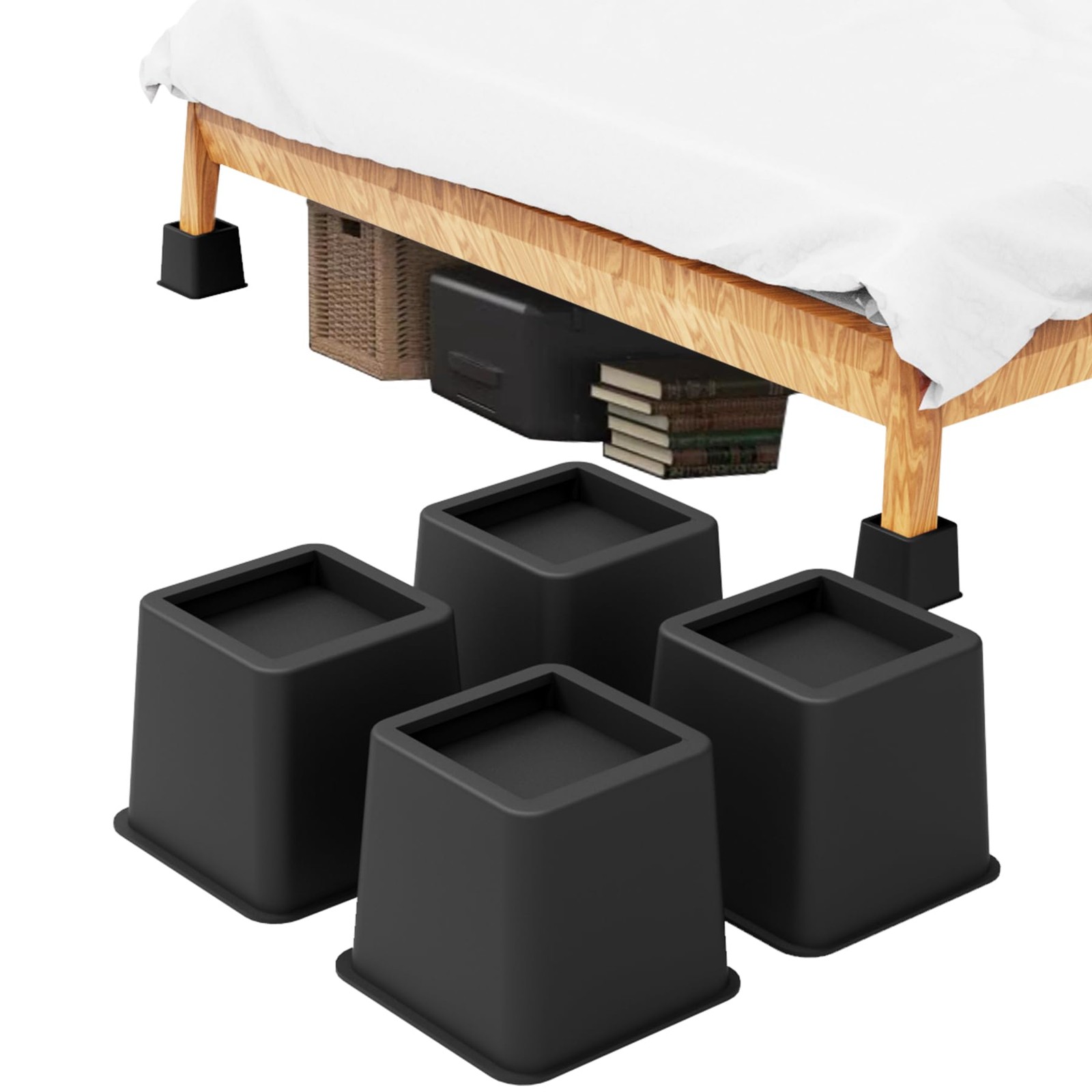 3-Inch Heavy Duty Bed Risers - Set of 4 Square Furniture Lifts Risers for Cou...