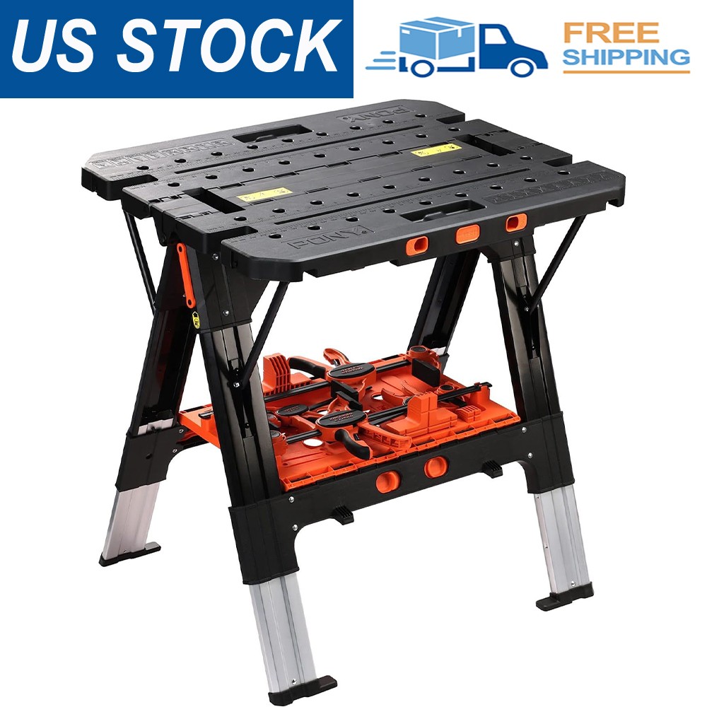 Pony 2-in-1 Work Bench Portable with 4pc Clamp 4pc Bench Dog, 2pc Safety Strap
