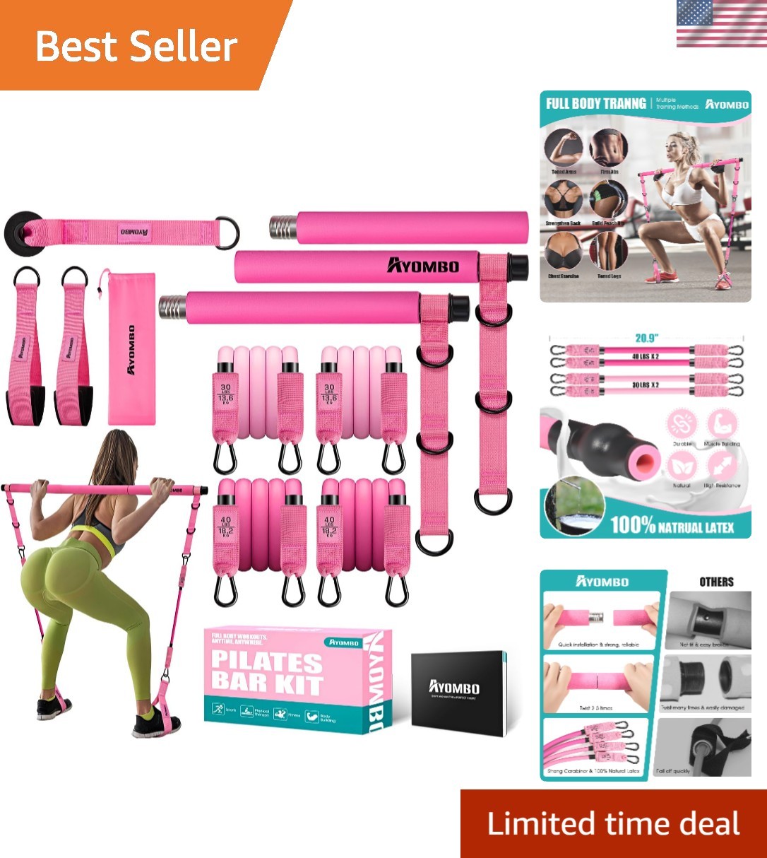 Portable Pilates Bar Kit with 70lbs Resistance Bands – For All Fitness Levels