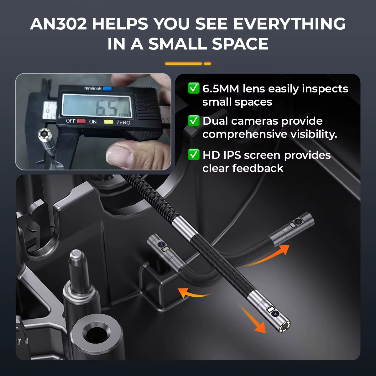 ANCEL AN302 3 Image Display Modes Endoscope Articulating Borescope Dual Camera