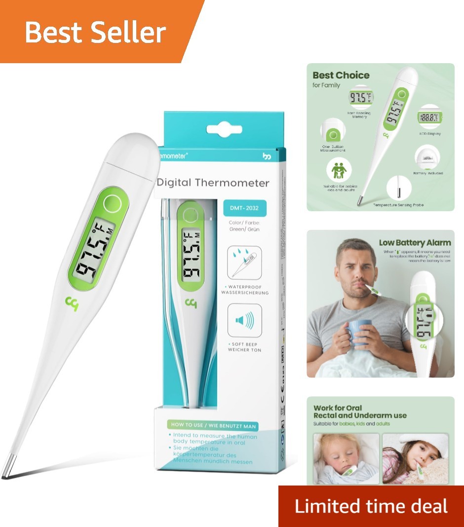 Compact Digital Thermometer with Fever Alert - Versatile Use for Family, 6 in