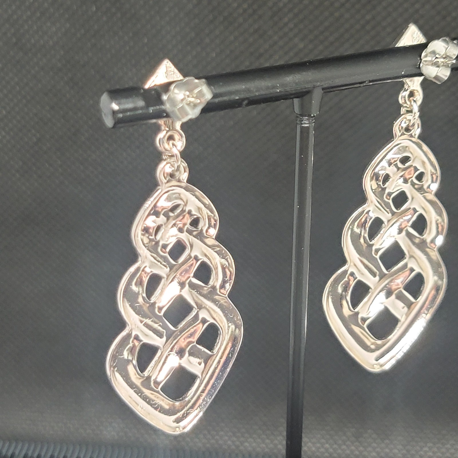 Vintage Silver Tone Dangle Drop Earrings Openwork Geometric