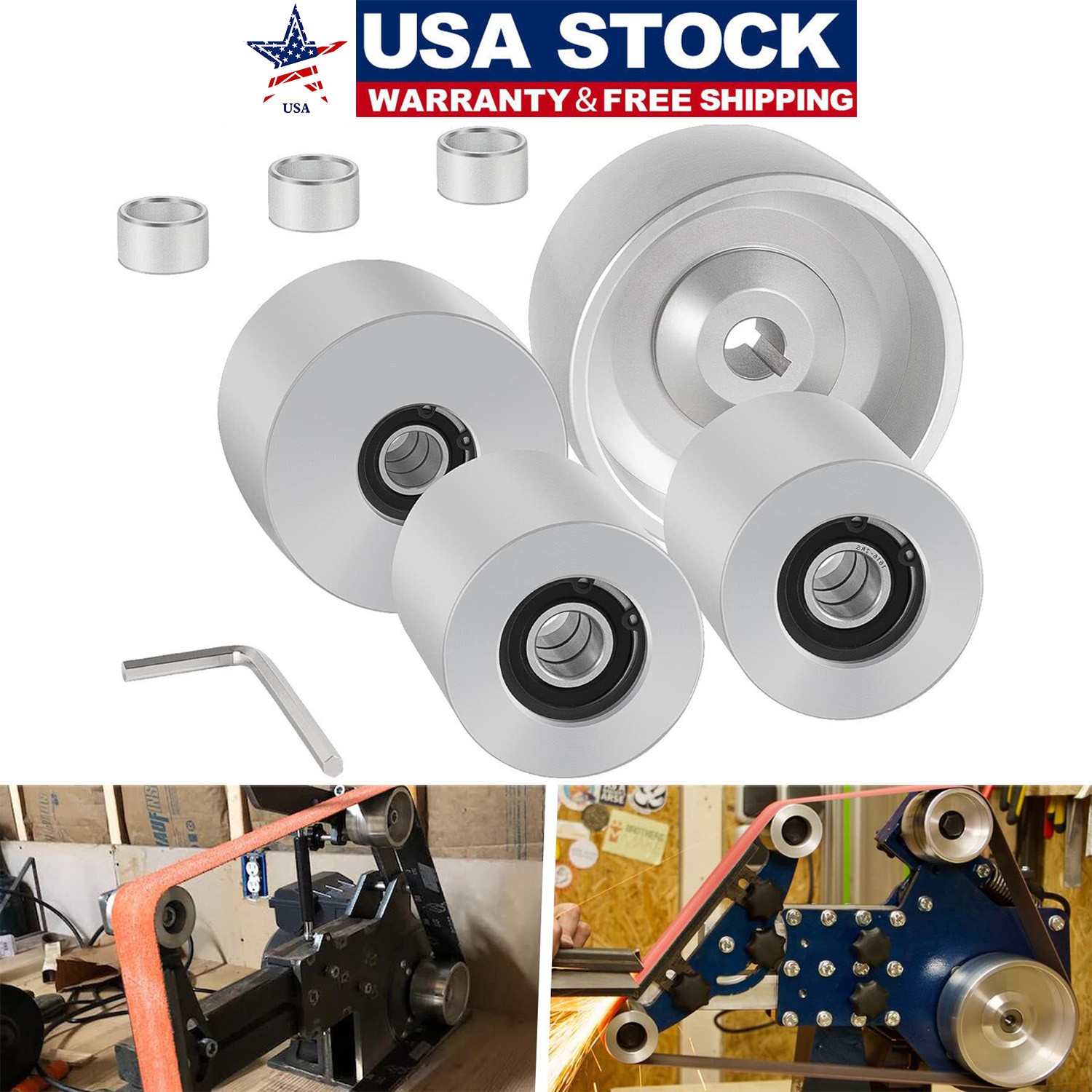 Belt Grinder 2"x72" Wheel Kit Knife Grinder 4" Drive 5/8" Bore 3" Track 2" Idler