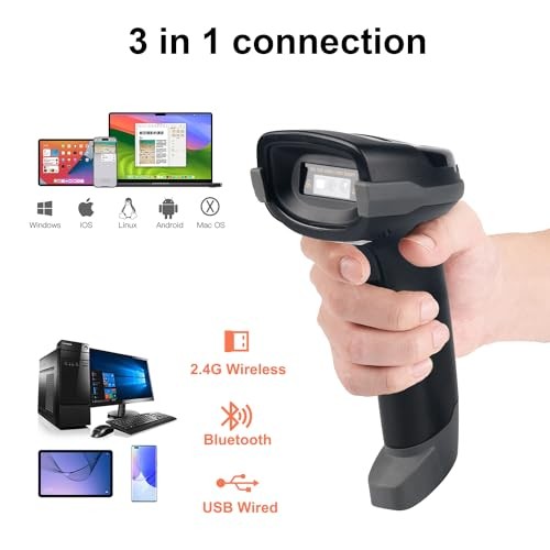 Wireless Barcode Scanner, Bluetooth 2.4G 3-in-1 1D 2D QR Scanner with