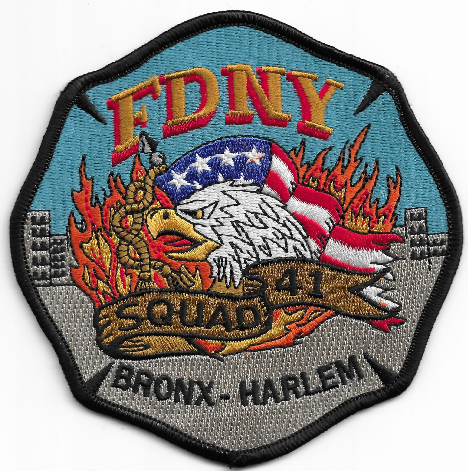 New York City  FDNY Squad - 41 "BRONX-HARLEM, NY (4.5" x 4.5") fire patch