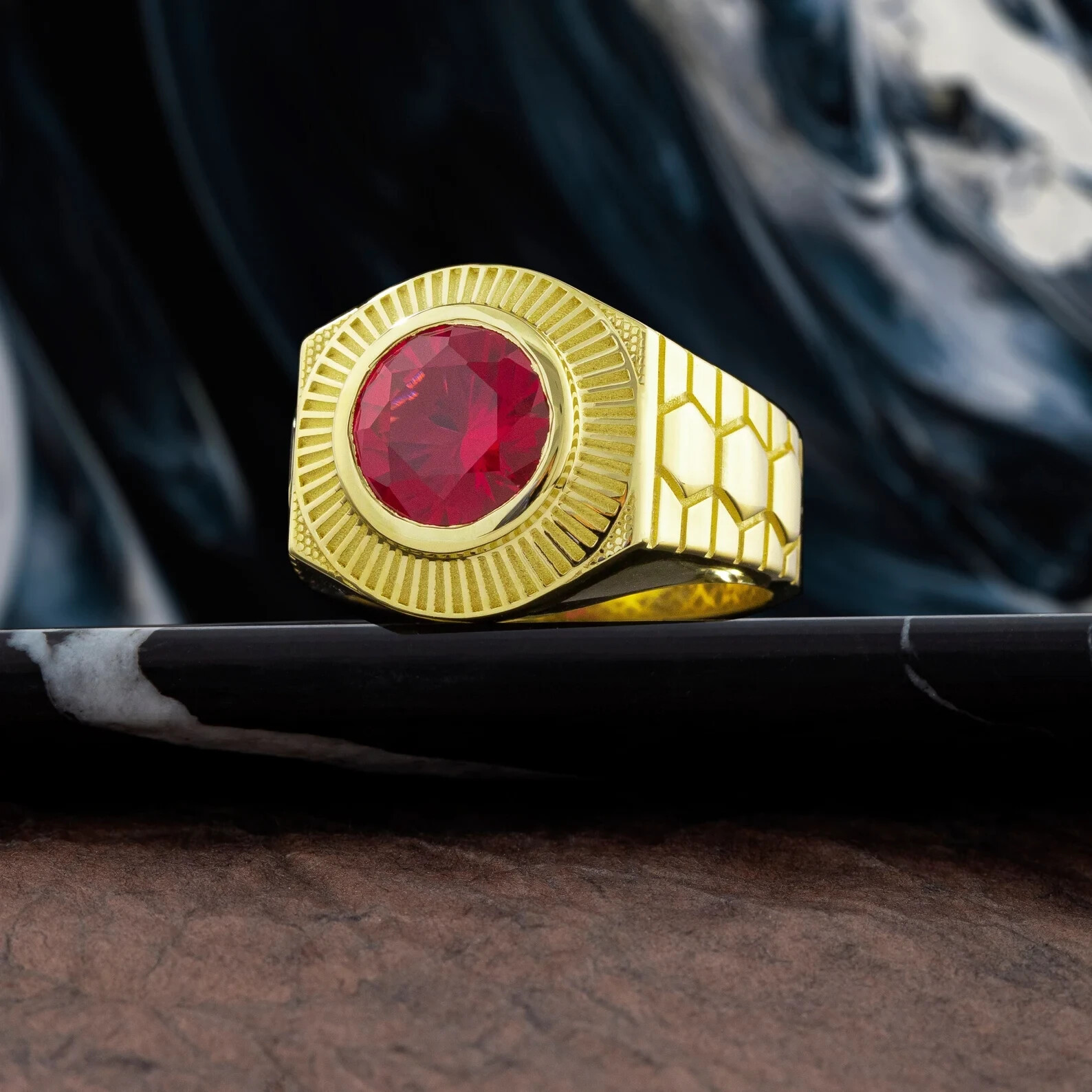 Men's Solitaire 18k Yellow Gold Ring 1.50CT UGL Certified Natural Red Ruby