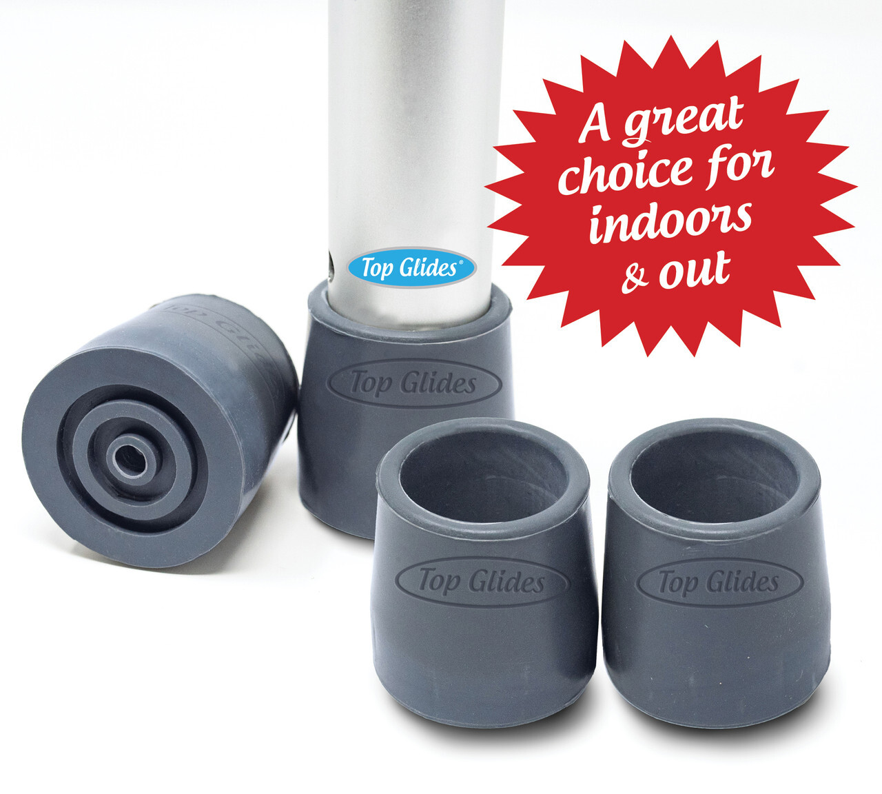 Steel-Reinforced 1" Rubber Tips - 2 Pairs