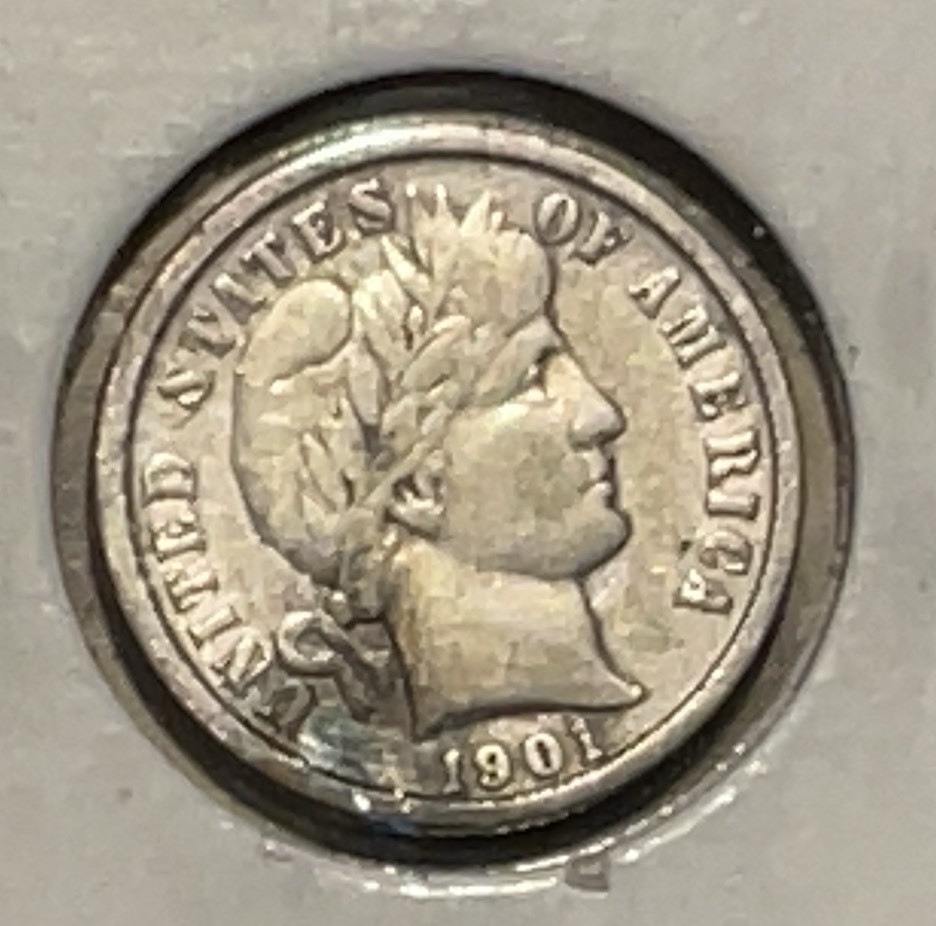 1901 Barber Dime - Nice Detail - Circulated Condition [ 90% SILVER ]