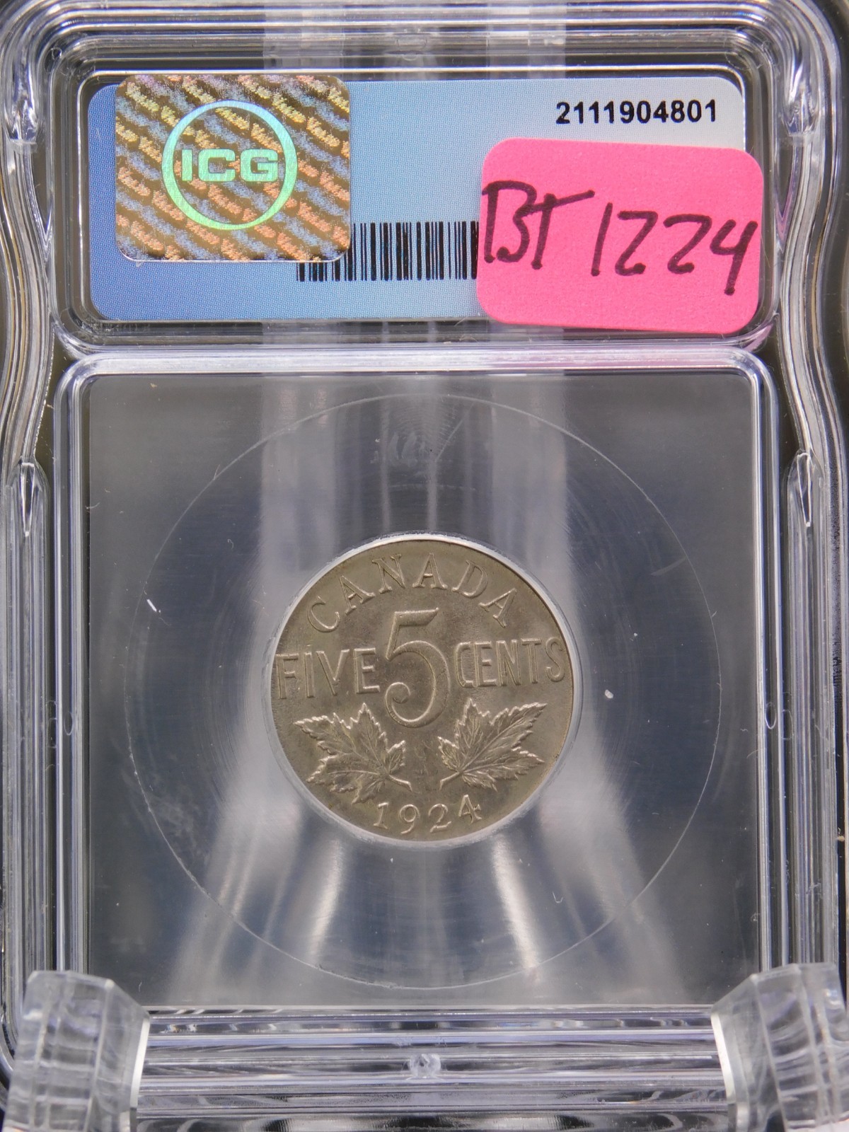 1924 CANADA FIVE CENT ICG MS62 (BT1224)