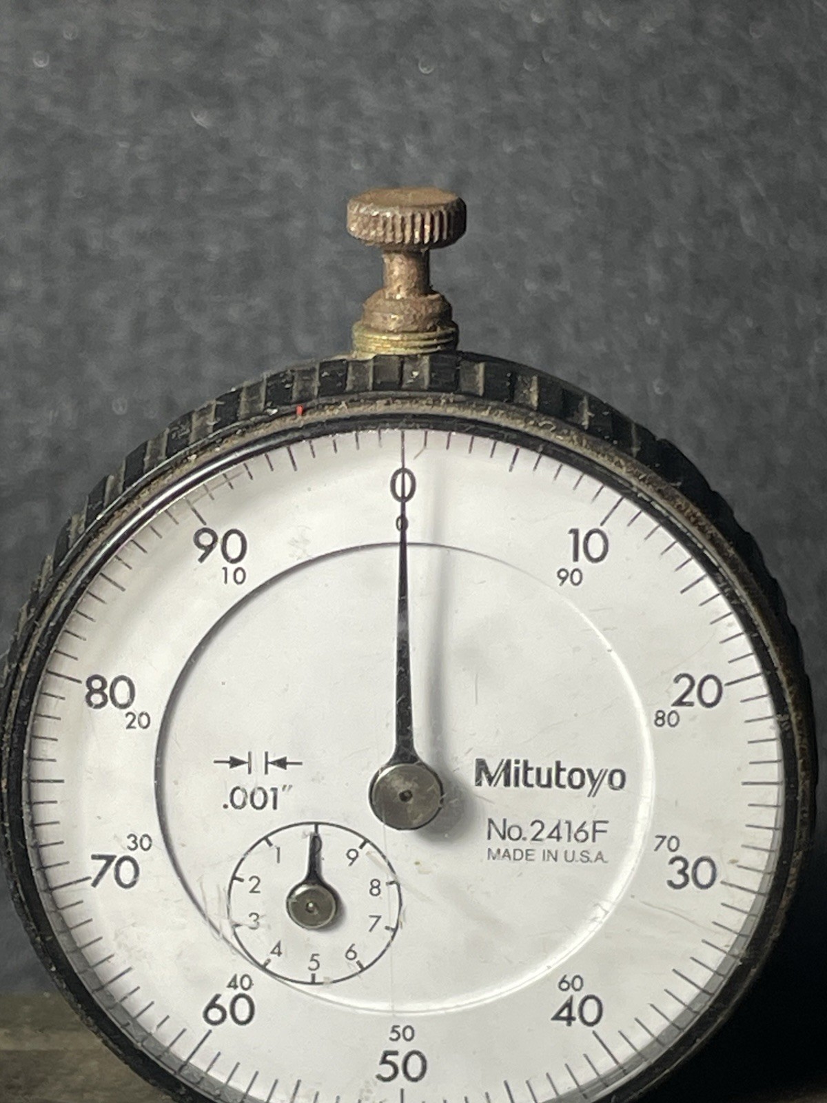 Mitutoyo No. 2416F Dial Indicator On Heavy Tripod Base (Note Rust)
