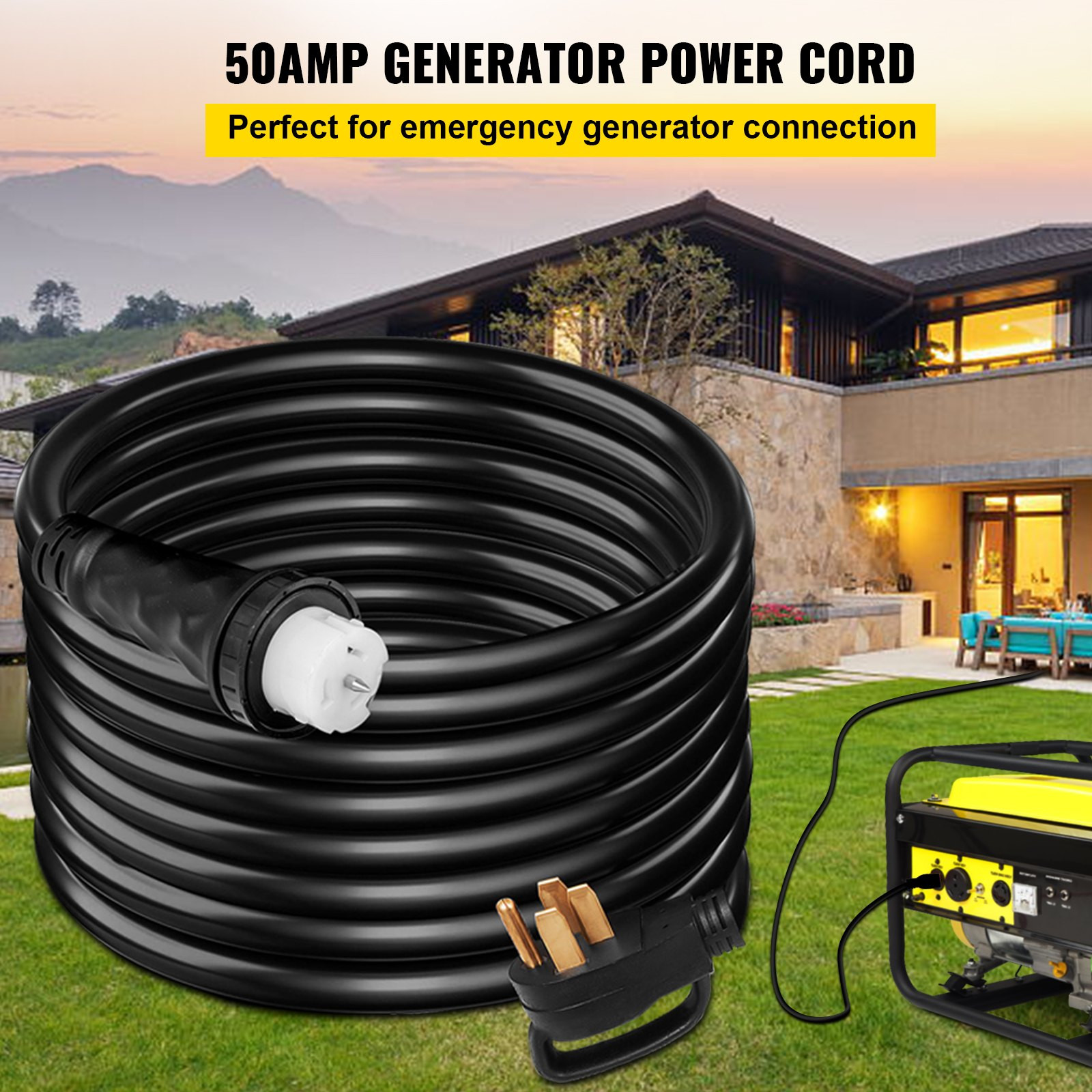 VEVOR  15Ft 50 Amp Generator Extension Cord STW 6/3 + 8/1 Generator Cord 125V 25