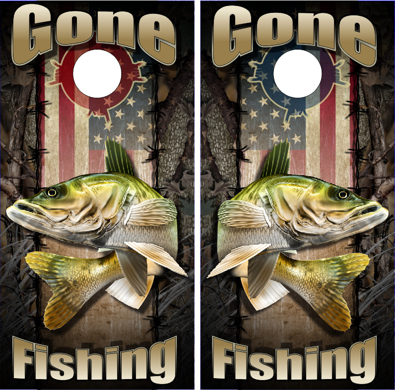 Wicked Wire American Walleye Fish Camo Cornhole Wrap Bag Toss Skin Decal Sticker