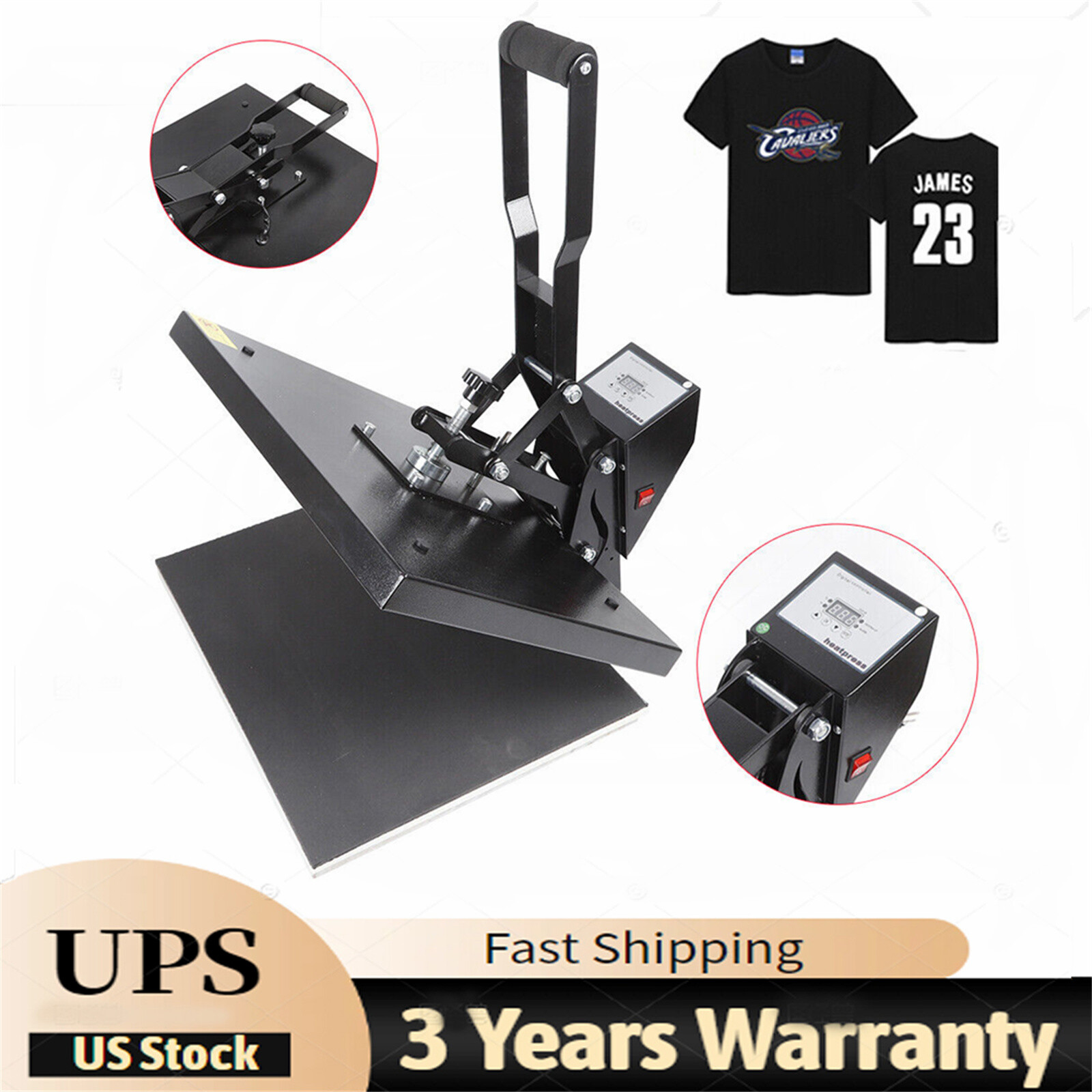 Manual Open Clamshell Heat Press Machine w/ 16''x20'' Heat Pad Slide Out Base US