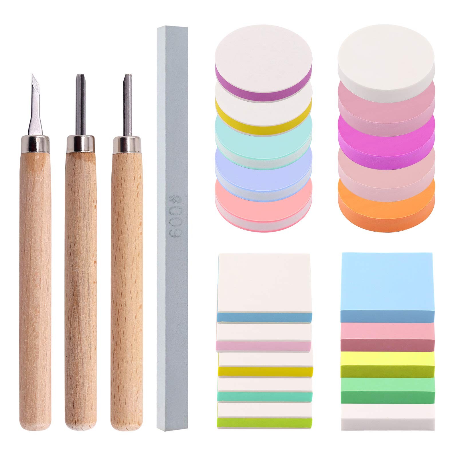 Swpeet 22Pcs 50mm Flat Round and Square Rubber Stamp Carving Blocks with...