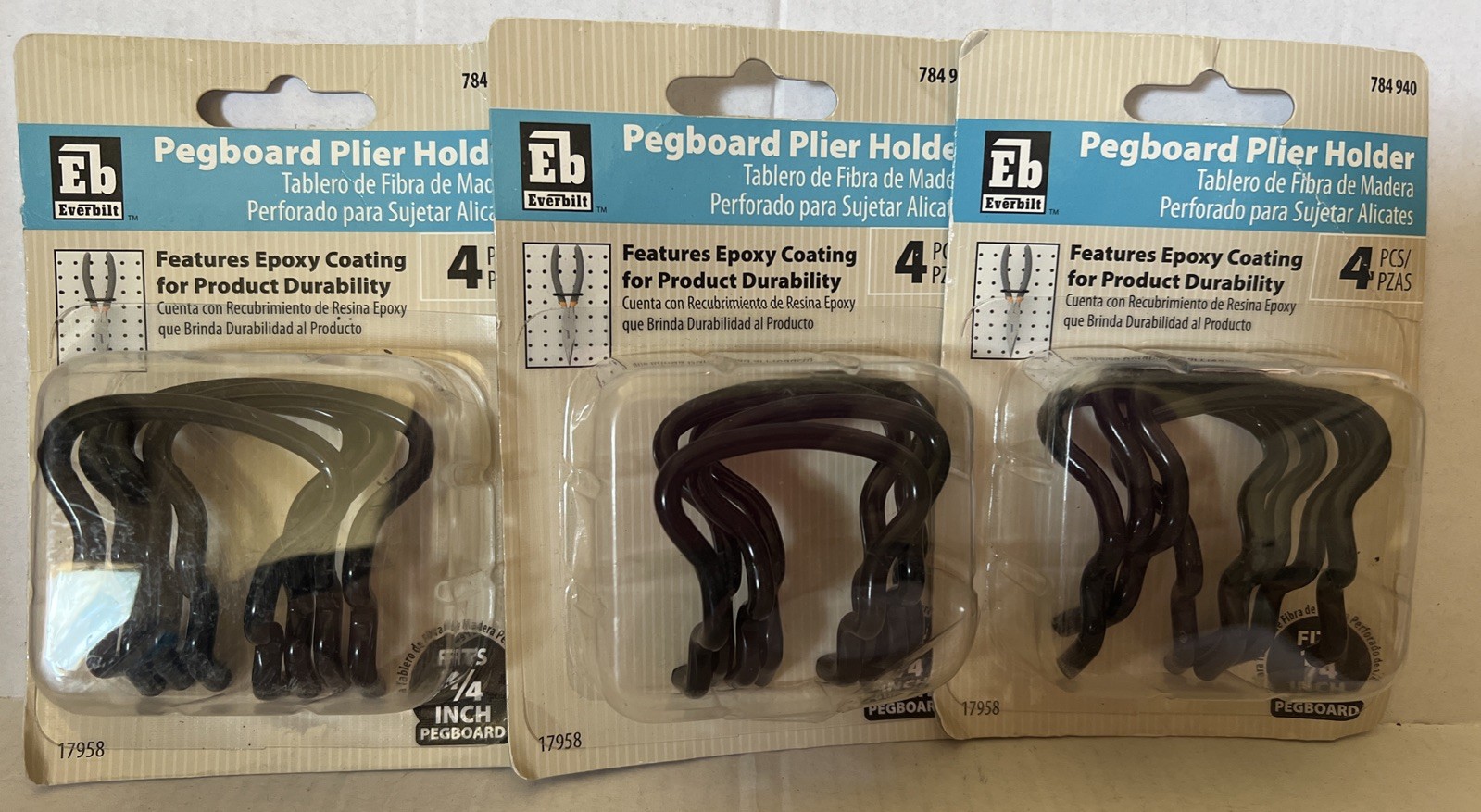 Everbilt 1/4” Pegboard Plier Holders (4 Pack)- Lot of 3 Packages (12 in Total)