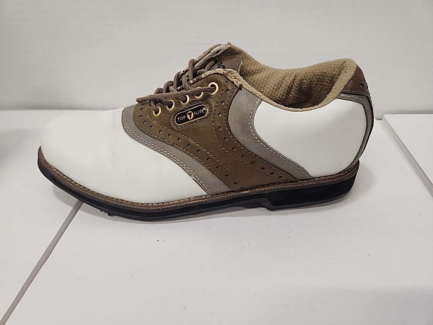 Top Flight Men's Golf Shoes Size 8.5 White & Brown Preowned