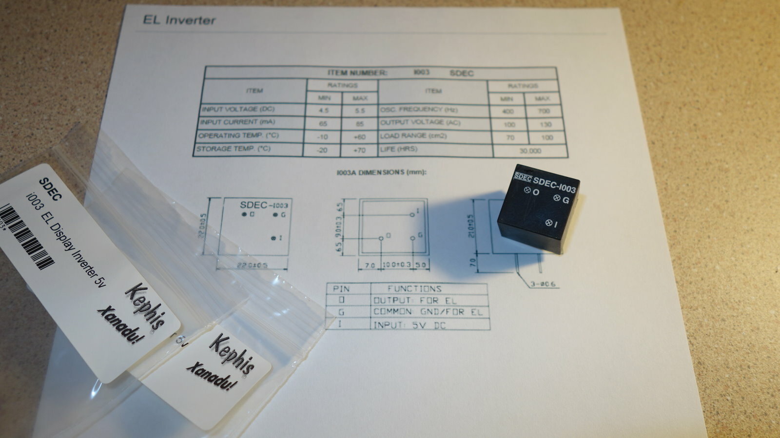 SDEC i003 EL Panel Inverter Module 5v Operation     (RB10.1)