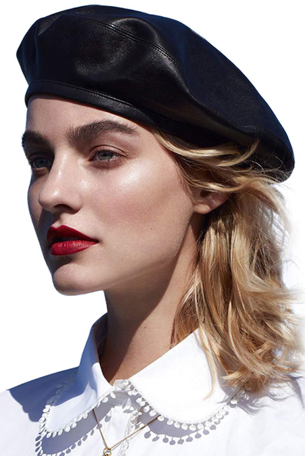 Women Beret Hat PU Leather Beret French Black Beret Artist Beret Cap