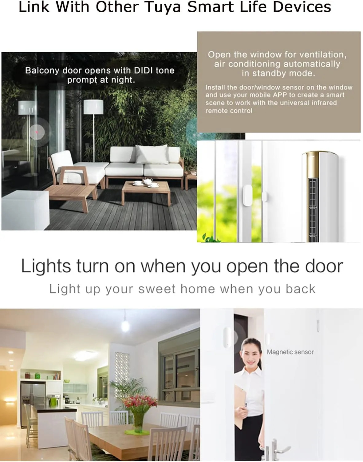 2 Pack Wireless WiFi Door Window Sensor Alarm For Home Security Smart Contact...