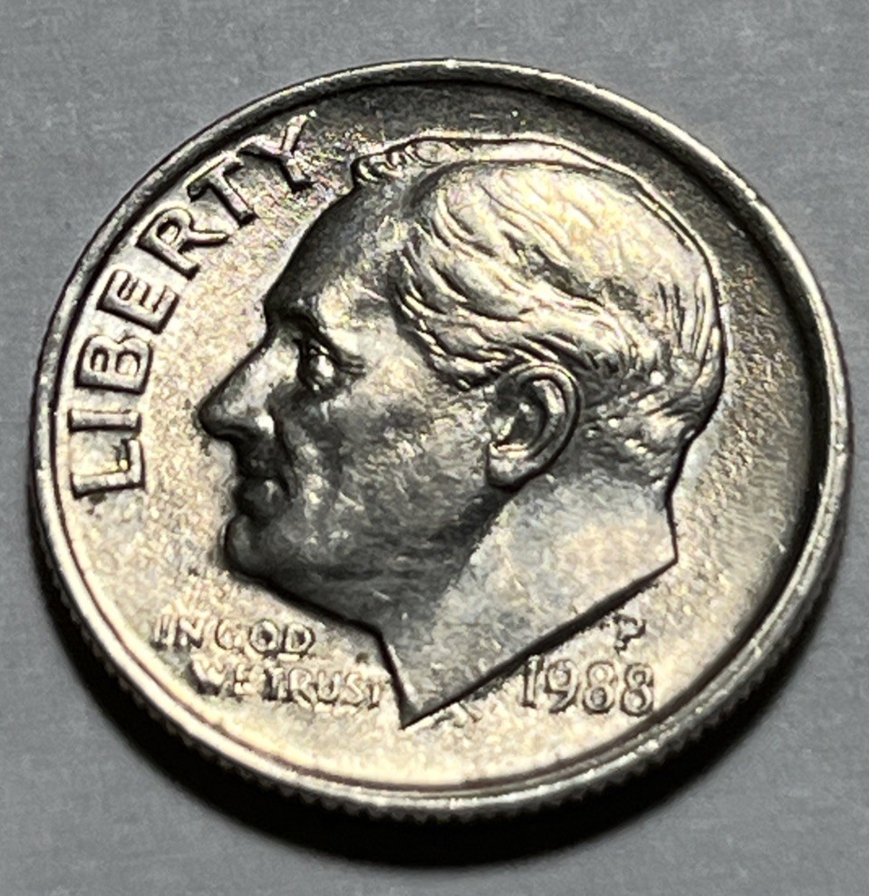1988 P Roosevelt Dime Errors Strike Through Grease DDO Uncirculated #4