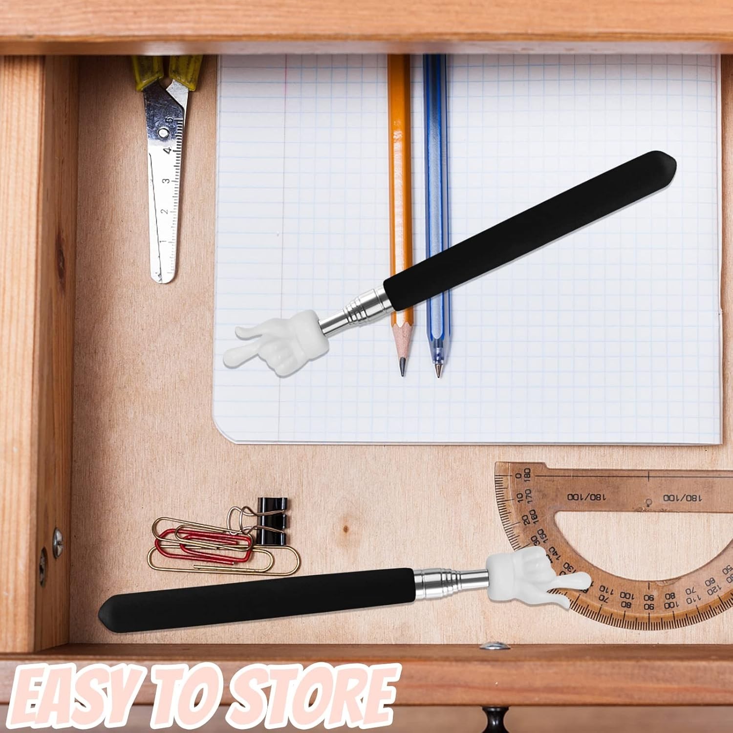 2Pcs Telescopic Teachers Pointer, Extendable Hand Pointer Finger Black
