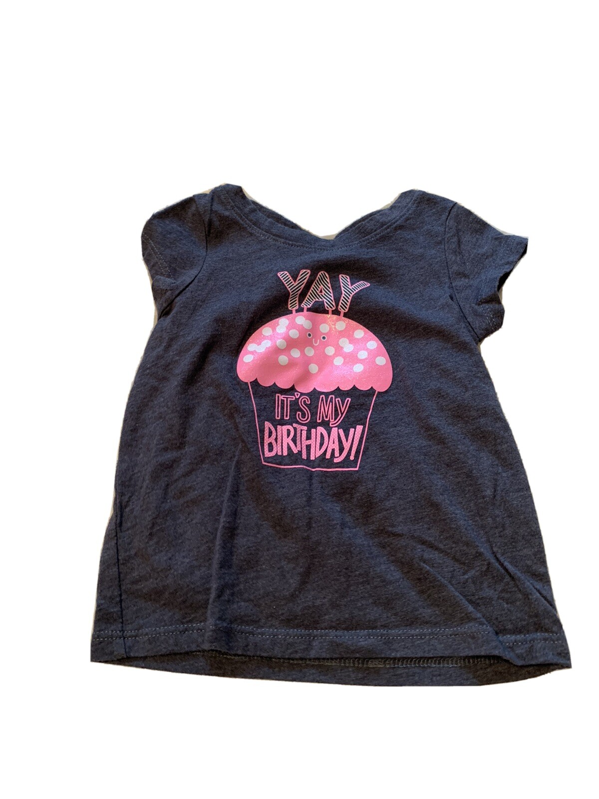 Cat & Jack Gray  & Pink Yay It’s My Birthday Cupcake T-Shirt Size 12 Months