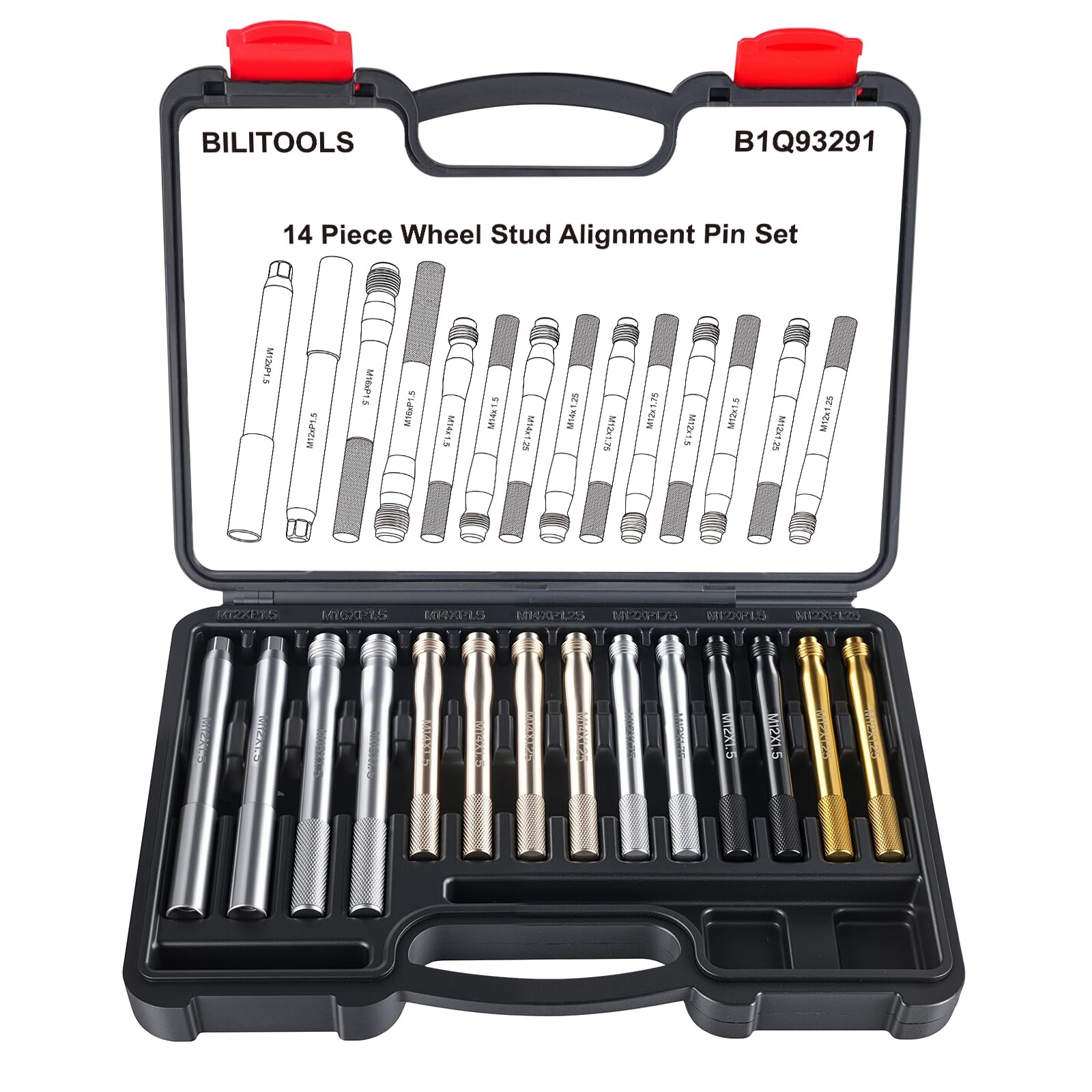 14pcs Wheel Hanger Alignment Pin Set, M12/M14/M16 for Lug Bolts