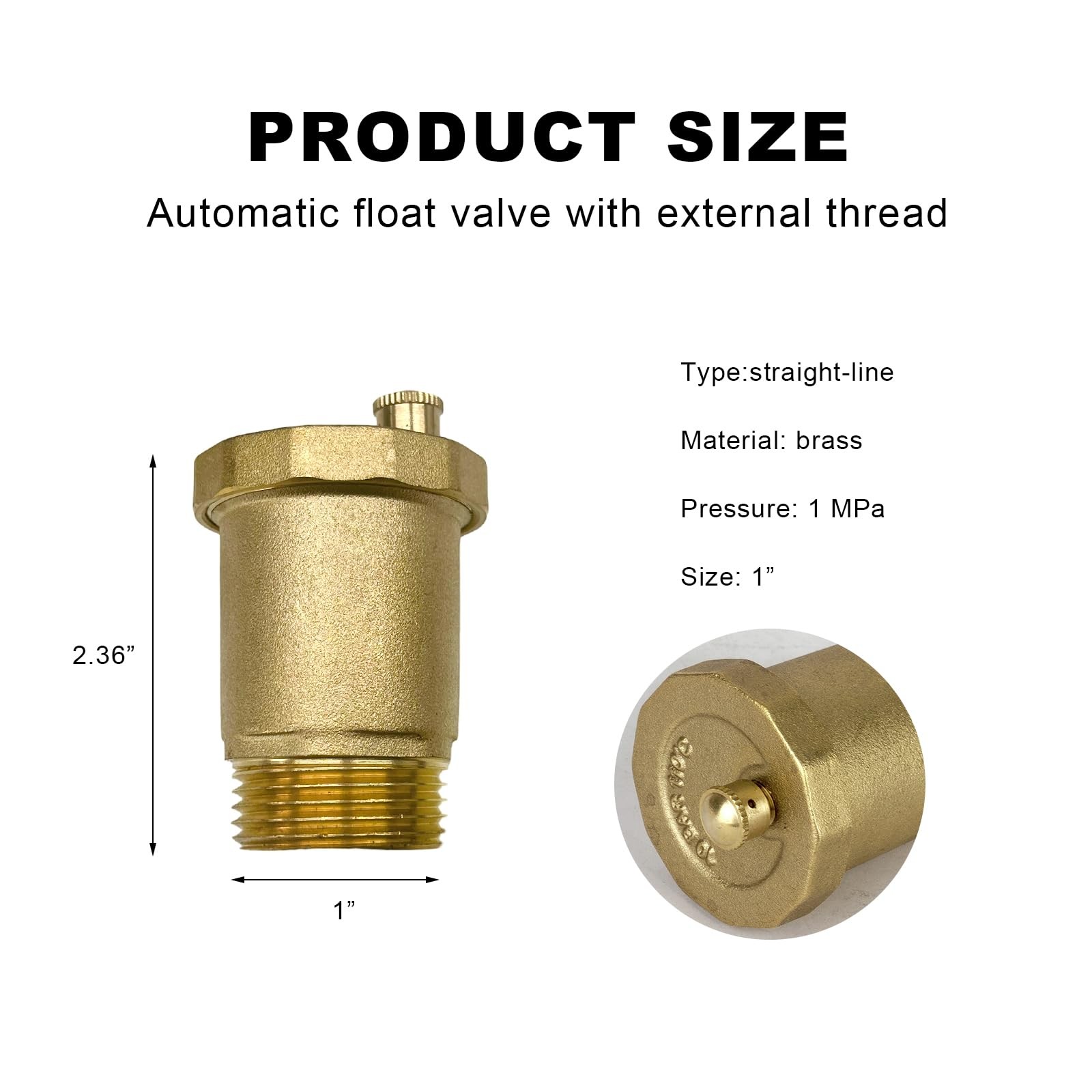 KVAEY Brass Automatic Float Valve, 1/2" Male NPT Thread Air Bleeder 1"