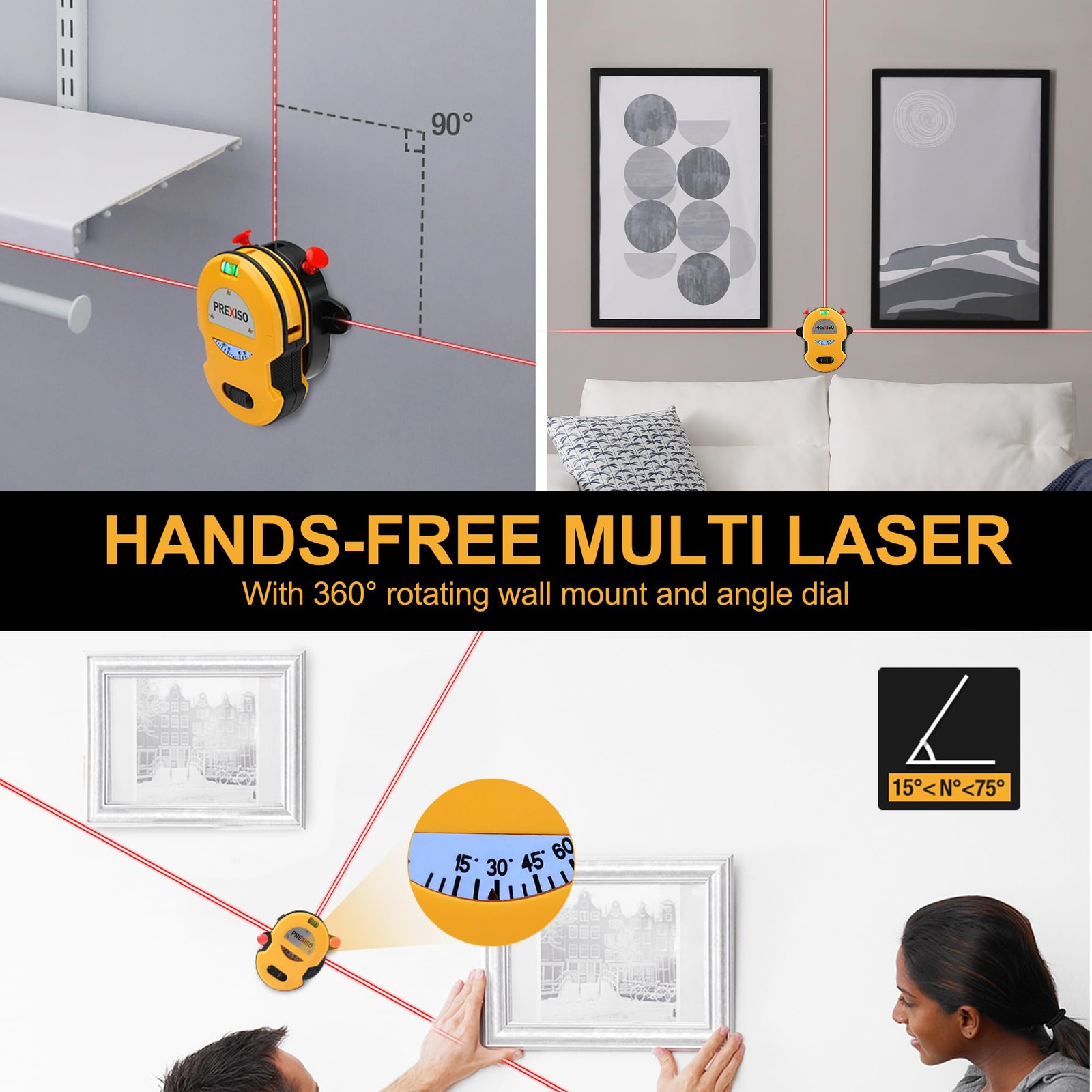 PREXISO Multi Surface Laser Level LED Light Vial, 30Ft Horizontal & Black