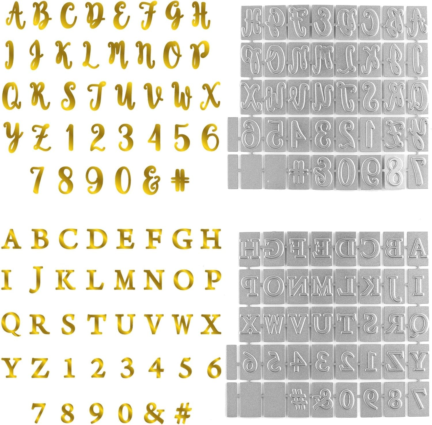 2PCS Hot Foil Plate,Morden Script Alphabet Letter Numbers Metal Foil Plate