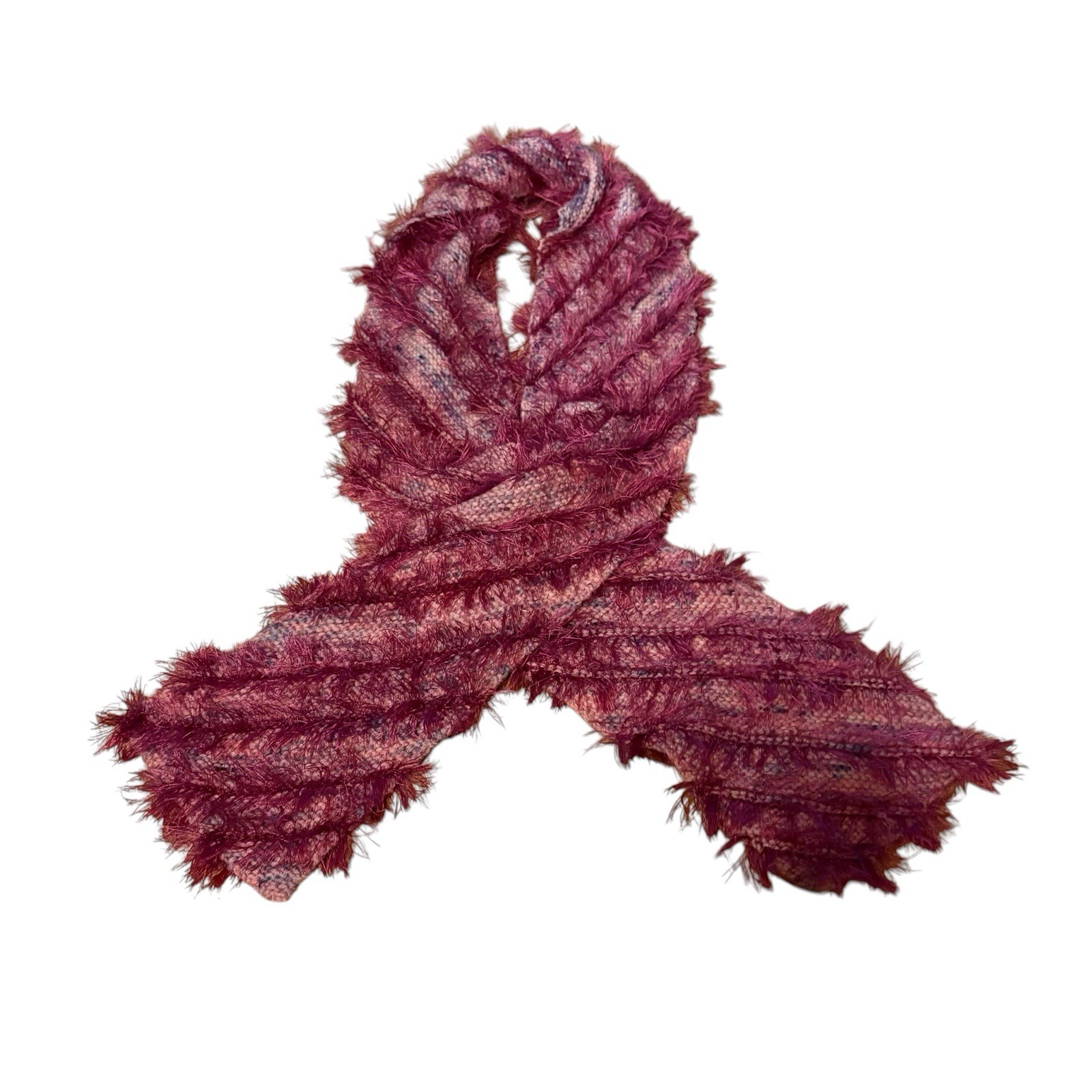 Handmade Fuzzy Pink Multicolor Knit Scarf Handcrafted 79 x 6.5”Unique Design