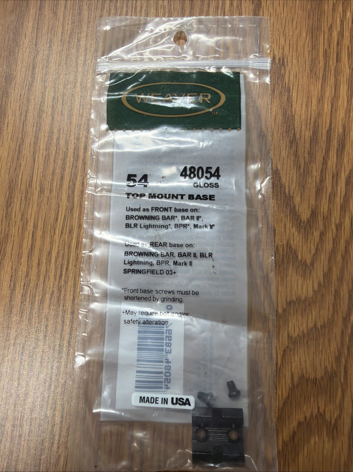 Weaver Optics Mounting Bases 48054 Top Mount Aluminum Base #54